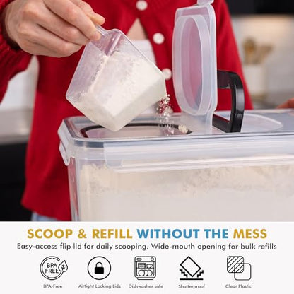 Shazo 2 PC (11L | 372 oz) Flour Sugar Storage Containers with Spout Lid & Easy Carry Handle - BPA Free Extra Large Airtight Food Storage Containers with Lids - Rice Canisters Sets for Kitchen & Pantry - color: Black