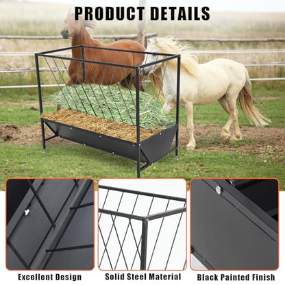 Heavy Duty 2-in-1 Hay and Grain Feeder Trough – 30 Gallon Black Steel Livestock Feeder – Sturdy, Powder Coated – Perfect for Calves, Sheep, Horses, Goats – for Farm and Pasture Use –