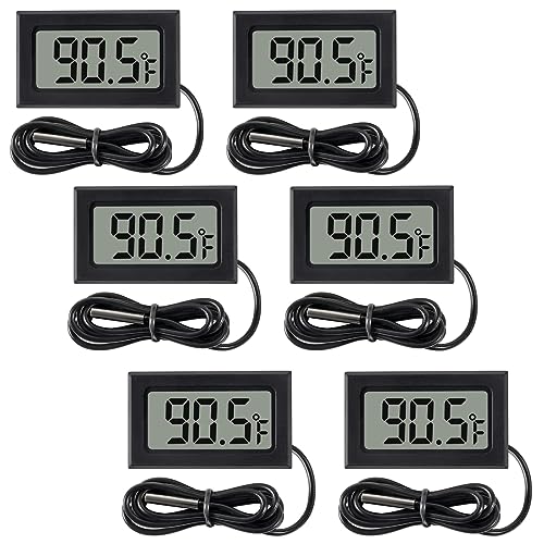6 Pack Digital Thermometer Wired for Car Greenhouse Indicator Indoor Room Freezer Refrigerator Aquarium with 1M Waterproof NTC Probe Fahrenheit(℉)