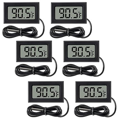 6 Pack Digital Thermometer Wired for Car Greenhouse Indicator Indoor Room Freezer Refrigerator Aquarium with 1M Waterproof NTC Probe Fahrenheit(℉)