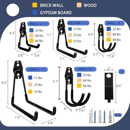 KOFANI Steel Garage Storage Hooks-16 Pack Black Heavy Duty Wall Mount Hooks - color: Black, size: 16 Pack