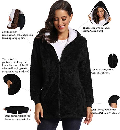 Fleece Coat for Women,Women's Oversized Zip Up Hooded Jacket Winter Plus Size Sherpa Coat - color: Ablack, size: X-Large
