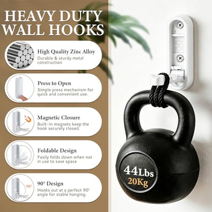 Foldable Wall Hooks, 4 Pack White Heavy Duty Coat Hooks, Screw Mounted - color: White, size: 4 Pack
