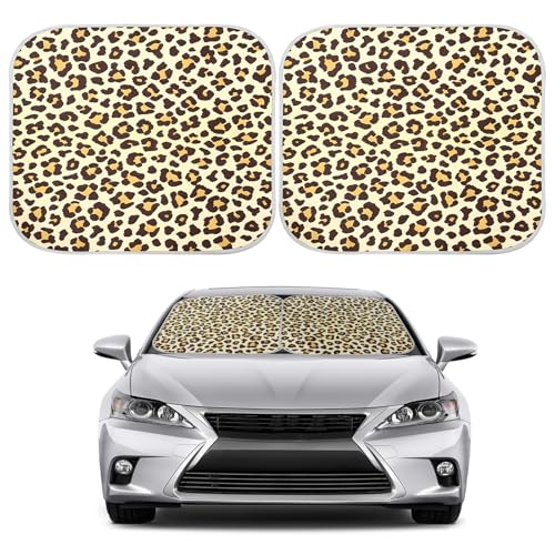 2 PCS Car Front Windshield Shade, Leopard Auto Windshield Sunshade Foldable Sun Blocker to Keep Your Vehicle Cool, Front Windscreen Sun & Heat Protection Cover for Most Vehicles (Yellow) - color: Yellow
