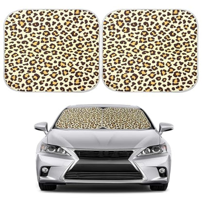 2 PCS Car Front Windshield Shade, Leopard Auto Windshield Sunshade Foldable Sun Blocker to Keep Your Vehicle Cool, Front Windscreen Sun & Heat Protection Cover for Most Vehicles (Yellow) - color: Yellow