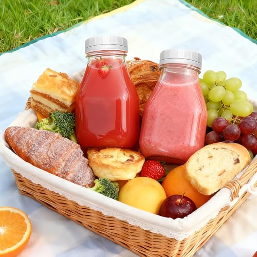11oz Glass Milk Bottles, 16 Pack Clear Bottles with Lids | Reusable Small Glass Jars for Milk, Juice, Smoothie, Overnight Oats, Cold Brew, Iced Coffee, DIY Storage, Gift, Party - size: 11oz-16pack