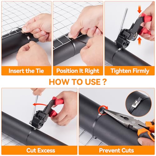 Heavy Steel Cable Tie Gun Tool Set, 2026 Upgraded Stainless Steel Cable Tie Gun with 200pcs Uv Resistant Black Metal Zip Ties Heavy Duty Outdoor Fastening & Cutting for Chain Link Fence, Exhaust Pipe - color: Red