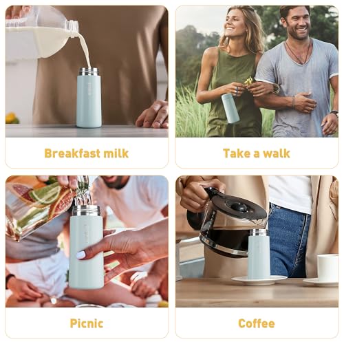 8 oz Water Bottles Made of 304 Stainless Steel, Small Water Bottles Double Wall Vacuum Insulation for Hot&Cold Drinks, Water Bottle Purse with Carry Handle - 100% Leakproof (Grayish Blue) - color: Grayish Blue, size: 8.5 Ounces