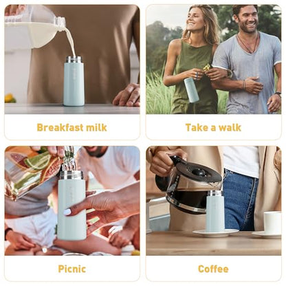 8 oz Water Bottles Made of 304 Stainless Steel, Small Water Bottles Double Wall Vacuum Insulation for Hot&Cold Drinks, Water Bottle Purse with Carry Handle - 100% Leakproof (Grayish Blue) - color: Grayish Blue, size: 8.5 Ounces