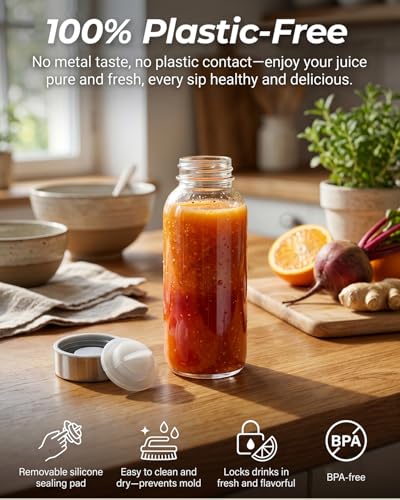 Zukro Glass Water Bottles with Stainless Steel Lids 12 oz, Set of 12 | Airtight, BPA Free 100% Leak Proof Reusable Clear Juice Bottles for Juicing, Smoothie, Milk, Drinking Jar Dishwasher Safe