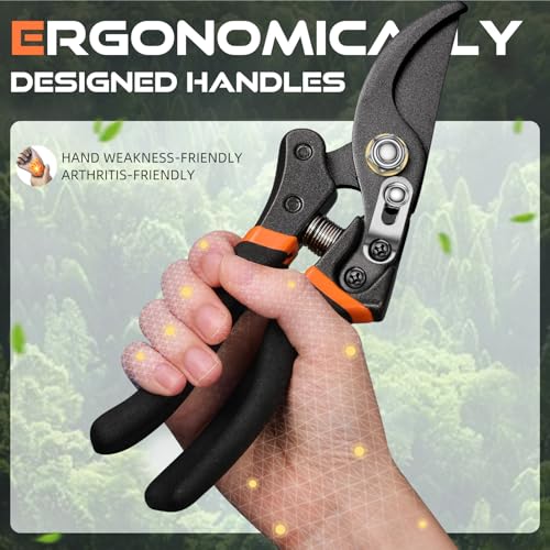 DECERK® 8.5" Professional Pruning Shears - Cuts 4X Easier with Ultra Sharp Japanese Steel Titanium Blade, Arthritis Friendly Garden Scissors & Plant Clippers, Effortlessly Prunes 3/4" Branches - style: Black Orange Clipper
