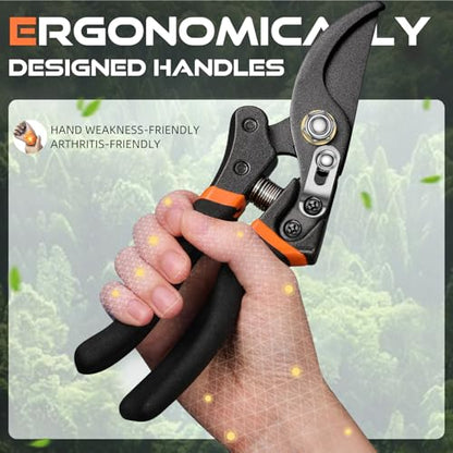 DECERK® 8.5" Professional Pruning Shears - Cuts 4X Easier with Ultra Sharp Japanese Steel Titanium Blade, Arthritis Friendly Garden Scissors & Plant Clippers, Effortlessly Prunes 3/4" Branches - style: Black Orange Clipper