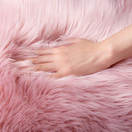 Ashler Faux Fur Rug, Pink Fluffy Shaggy Area Rug, Soft 3x3 Ft Round Sheepskin, Fuzzy Machine Washable Carpet, Nursery Rug for Kids Bedroom, Living Room - color: C-pink, size: 3' (Round)