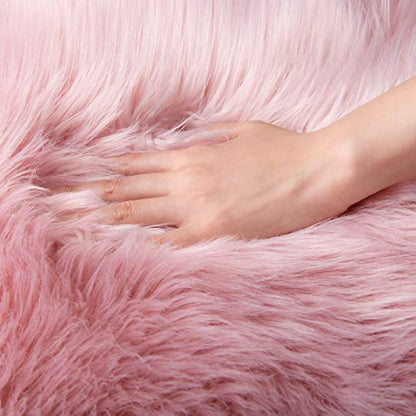 Ashler Faux Fur Rug, Pink Fluffy Shaggy Area Rug, Soft 3x3 Ft Round Sheepskin, Fuzzy Machine Washable Carpet, Nursery Rug for Kids Bedroom, Living Room - color: C-pink, size: 3' (Round)