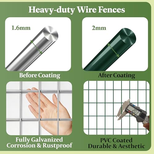 Green PVC Coated Welded Wire Fencing,2"x3" 16 Gauge,72inch H x 100ft L Garden Wire Fence Roll,2/3/4/5/6ft Tall x 50/100 ft Long Hardware Cloth Metal Mesh for Yard,Farm,Chicken,Dog,Vegetable Protection - color: Green, size: 2"x3" 72inx100ft
