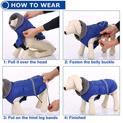 QBLEEV Warm Dog Coat, Reflective Dog Jacket, Waterproof Dogs Winter Coat - color: Blue, size: Small