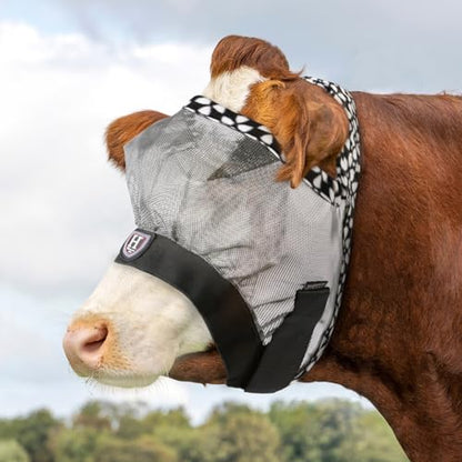Harrison Howard Cattle Livestock Fly Mask Breathable Mesh Padded Edging with Fun Patterns Large Spacing Forelock Opening Design Adjustable Fit for Cattle Light Grey - color: Light Grey