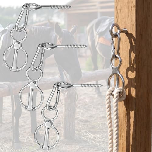 3Pcs Horse Tie Ring, Silver Carbon Steel with Eye Bolt & Swivel Snap Hook