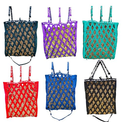 Majestic Ally Double Side Open Slow Feeder Hay Bag - Diamond Shaped Obliquely Placed Webbing (Red) - color: Red