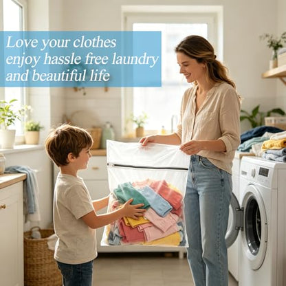 kinice Large Laundry Bag with Zipper Protective Cover, 3Pcs 23x23 Inches Garment Bag for Washing Machine, Mesh Laundry Bags for Delicates, Lingerie, Bras, Baby Clothes, Family College Dorm Essentials