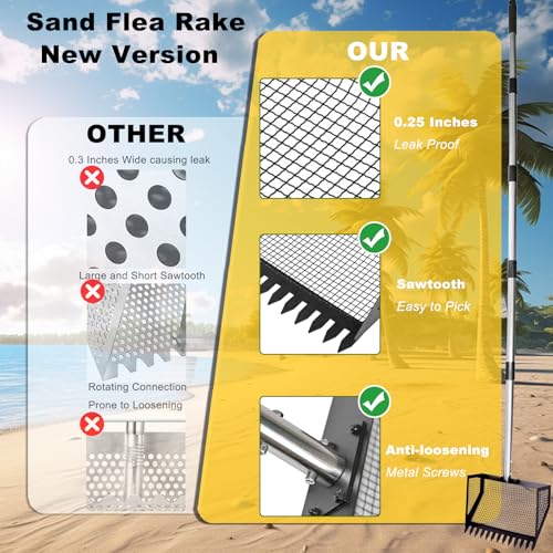 10.3in Sand Flea Rake with 24 to 68in Adjustable Steel Handle