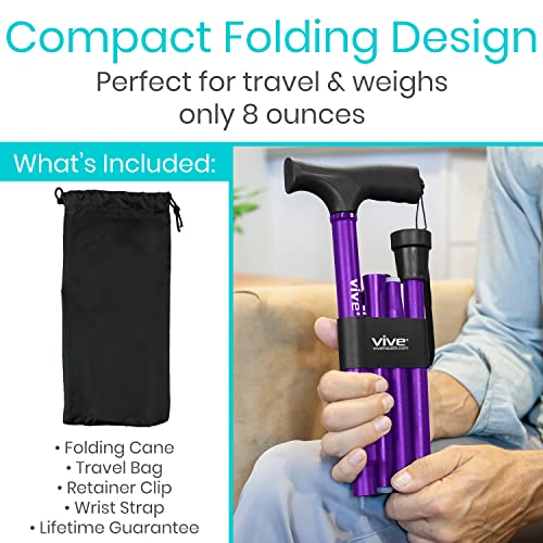 Vive Folding Cane - Foldable Walking Cane for Men, Women - Fold-up - color: Purple
