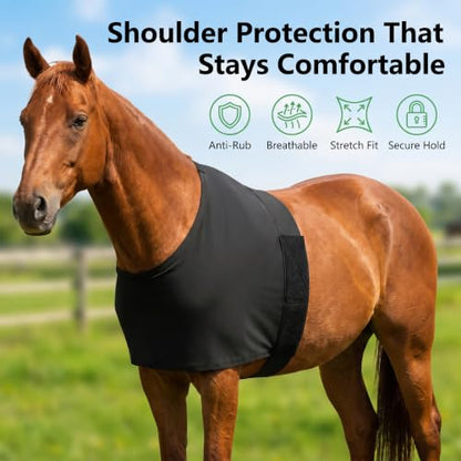 Horse Shoulder Guard Anti Rub Bib Shoulder Protector, One Size Black | Stretch Breathable, Equine Wither Saver, For Training Travel, Under Blanket