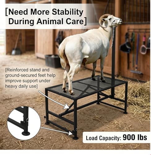 Sheep Stand 51"x23" 900 lb Capacity, Adjustable Height 21"-33" Goat Stand for Trimming Hooves and Milking, Metal Stand with Headpiece and Nose Loop – Black