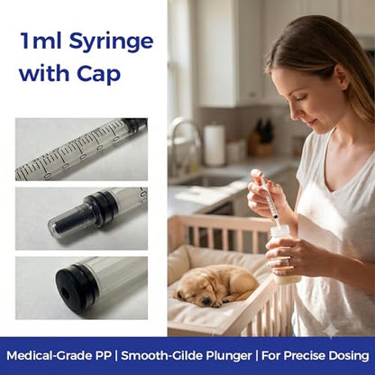 100 Pack 1ml Syringes with Cap, Oral Syringe No Needle for Colostrum & Pets