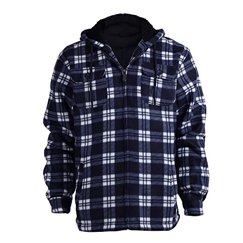 Facitisu Winter Heavy Warm Sherpa Lined Fleece Plaid Flannel Jacket Men Plus Size S-5XL Big&Tall Mens Coat - color: A-navy 01, size: 3X-Large