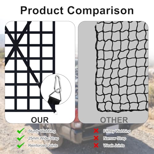 Cargo Net for Pickup Truck Bed, Heavy Duty 1300 lbs Capacity - size: 82" x 50"