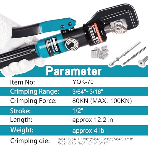 AMZCNC Wire Rope Crimping Tool Swaging Tool 3/64-3/16 Ferrules Cutter Kit