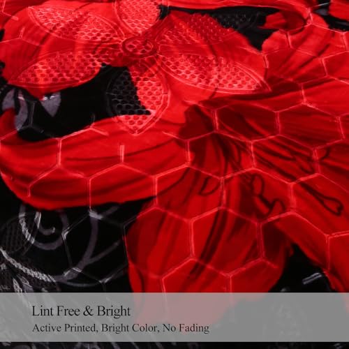 JML Korean Style Fleece Blanket King Size, 87" x94", 10.5 Pounds, Thick Raschel Floral Blanket for Winter, 2 Ply, A&B Printed, Silky Soft Plush,Warm (Black Flowers) | 2 Ply, A&B Printed, Embossed, Reversible, Plush, Silky Soft, Thick, Warm for Winter, Bla
