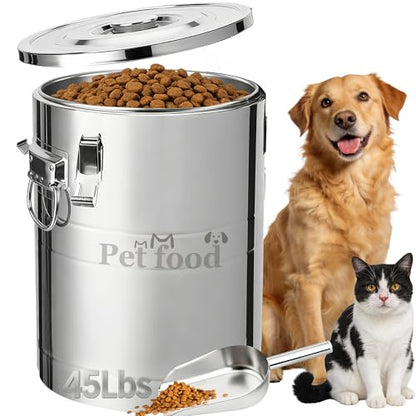 Newget 45 lb Stainless Steel Dog Food Storage Container with Scoop - size: 45 lb