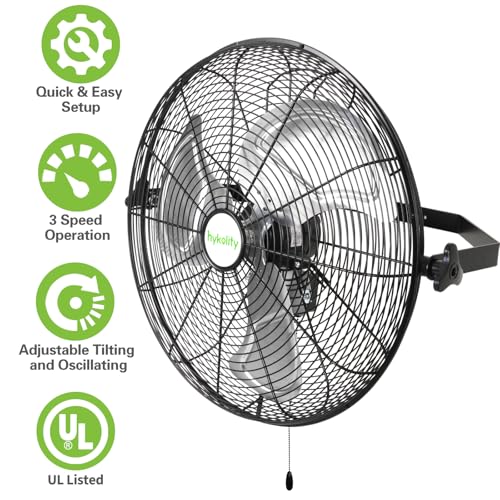 hykolity 4300 CFM 18 inch Industrial Wall Fan, 3-Speeds High Velocity Wall Mount Fan with Sealed Motor, Heavy Duty Metal Barn Fans for Shop, Garage, 2 Pack - size: 18 inch