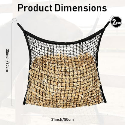 4x4 ft Slow Hay Net Feeder for Horses, Durable Soft Black PE Bale Hay Net (31 x 35 inch) - size: 31 x 35 inch