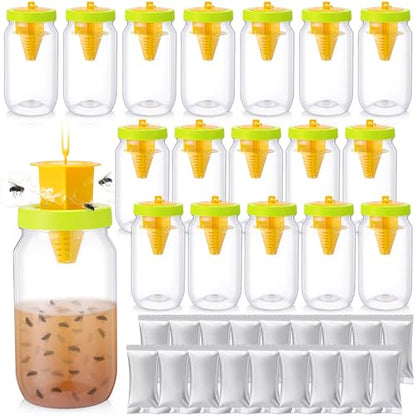 18 Pack Fly Traps Outdoor, Reusable Fly Catcher Bottles with Bait Hanging Flies Traps with Non-Toxic Dissolvable Bait Refills for Flying Insect Drain Patio Garden Yard Barn Outdoor