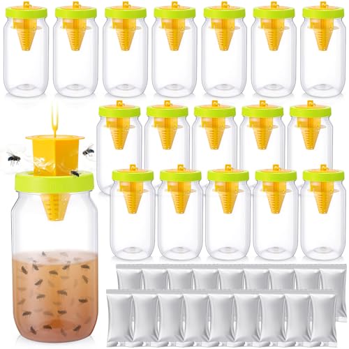 12 Pack Fly Traps Outdoor, Reusable Fly Catcher Bottles with Bait Hanging Flies Traps with Non-Toxic Dissolvable Bait Refills for Flying Insect Drain Patio Garden Yard Barn Outdoor