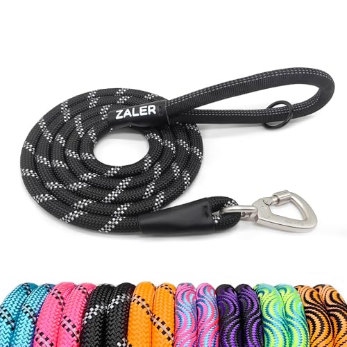 ZALER Rope Dog Leash, 4/5/6/10/15/20/30/50 Foot Reflective Dog Leashes with Carabiner, Heavy Duty Pet Lead for Large and Medium Dogs (4FT, Black) - color: Black, size: 4FT*1/2"