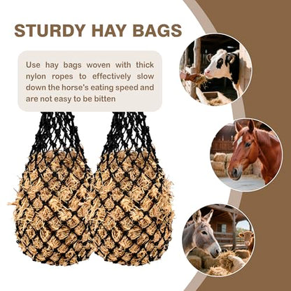 2PCS Slow Feeder Hay Nets Feed Bag for Horses, Extra Thick 40" Slow Feed Hay Net with 2" Holes Hanging Bags for Goat and Livestock Supplies (Black - color: Black |2PCS