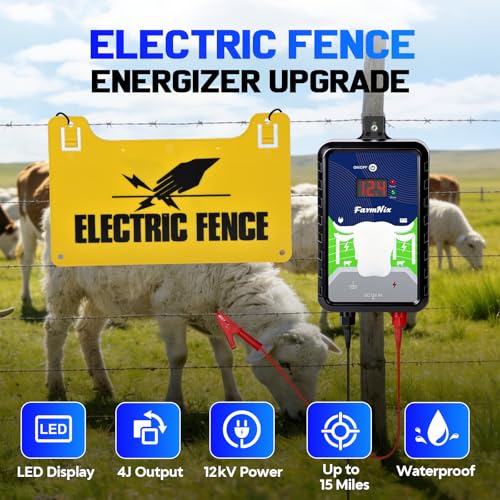 12KV DC AC Powered Electric Fence Charger, 15 Miles 4 Joules Pulse - color: Blue