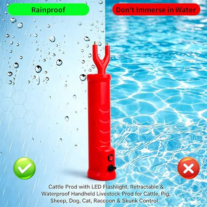 Cattle Prod Livestock w/LED Light Rechargeable Extend to 37" Black - color: Black