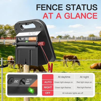 10 Mile Solar Fence Charger 0.11J Electric Fence Energizer with Day Night Mode 24-Hour Protection Black - size: 0.11J Black