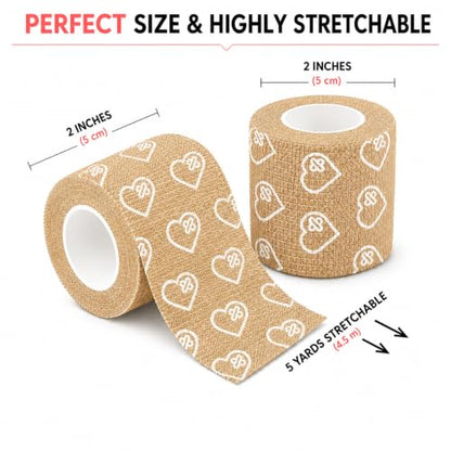 Latex Free Self Adhesive Bandage Wrap - 2 Inch x 5 Yards, 6 Pack - color: Beige, size: 6 Count (Pack of 1)