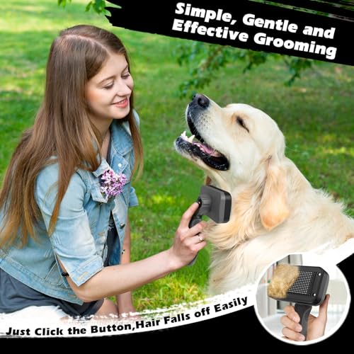 Professional 3PCS Self Cleaning Slicker Brush & Pet Grooming Rake & Flea Comb for Dogs,Cats and Horses | Double-Sided Dematting Comb & Skin Friendly Deshedding Grooming Tool | Pet Supplies (Grey) - color: Grey