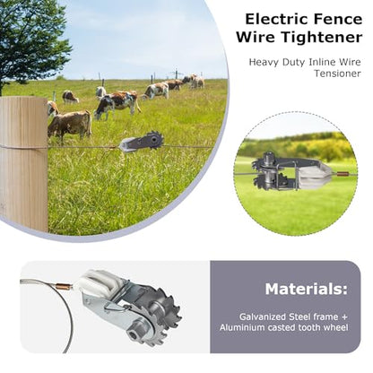 Electric Fence Wire Strainer, 5 PCS in-Line Wire Strainer & Termination Kit, Heavy Duty Wire Ratchet Electric Fence Tensioner with Integrated Insulator, Farm Fence