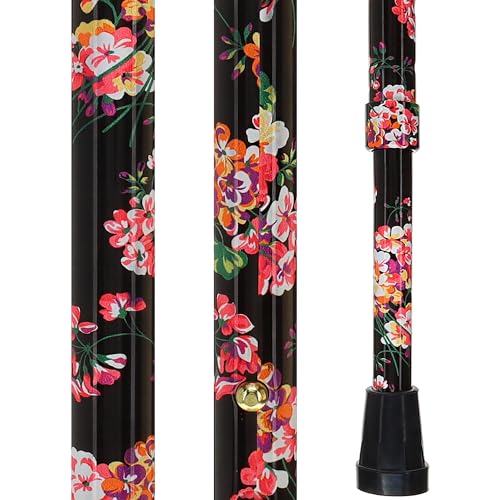 Royal RC Canes Walking Sticks for Men and Women - Stylish Designer Fashionable Adjustable Derby Canes - Lightweight Aluminum Cool Walking Sticks with HD Patterns - color: Black Midnight Floral