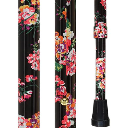 Royal RC Canes Walking Sticks for Men and Women - Stylish Designer Fashionable Adjustable Derby Canes - Lightweight Aluminum Cool Walking Sticks with HD Patterns - color: Black Midnight Floral
