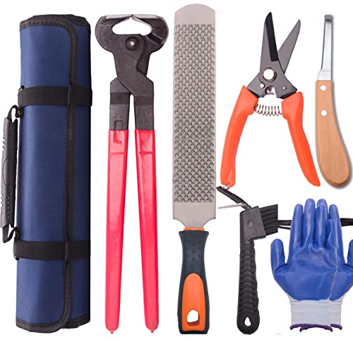 LONG RIVER Horse Farrier Hoof Tool Kit（7 Piece） with Carry Bag Horse Equine Metal Shears Farriers Hoof Nipper Cutter Handle Knife Stable Supplies Professional Hoof Trimming Tools