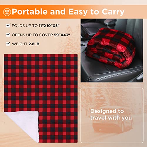 Westinghouse Heated Car Blanket, Red Buffalo Plaid, Machine Washable 59x43 - color: Red Buffalo Plaid